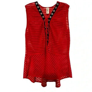 Topia Women's Sleeveless Blouse Moment In Time Top Red Size 2X